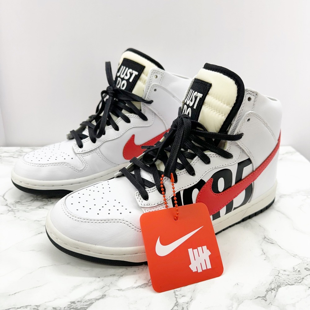 Nike Lab Dunk High Lux UNDFTD‎ Mens 7.5 White Red Black 826668-160 Excellent